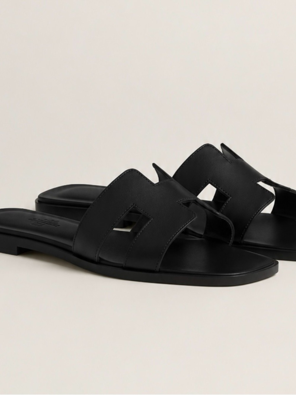 Black Oran Leather Slide Sandals
